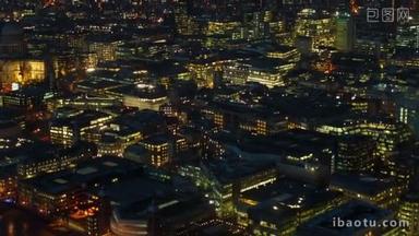 伦敦市中心和圣保罗大教堂的空中夜景